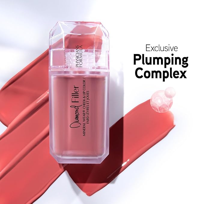 Physicians Formula Mineral Wear®Diamond Filler Cheek & Lip Color, Serum-to-Cream Multi-Use Liquid Blush Formula, Plumps & Smooths for Fuller Looking Cheeks & Lips, Monochromatic Look - Brilliant Peach-VivaGrace Women