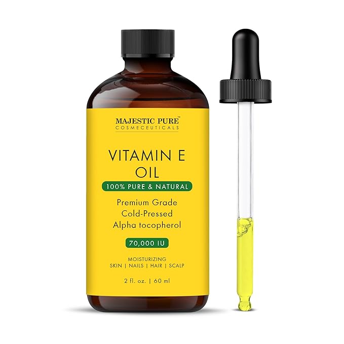 Majestic Pure Vitamin E Oil - 100% Pure & Natural, 70,000 IU | Premium Grade, Cold-Pressed and Tocopherol to Repair Dry, Damaged Skin | Moisturizing Skin, Hair and Scalp 2 Fl Oz-VivaGrace Women