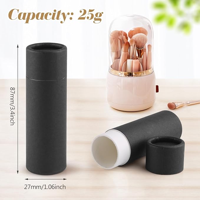 10 Pcs 25g Paperboard Lip Balm Tubes Refillable Krafts Paper Lipstick Tube Round Cardboard Empty Lip Gloss Container Holder Tubes for DIY Chapstick Salve Cosmetic Lotion Solid Perfume - Black-VivaGrace Women
