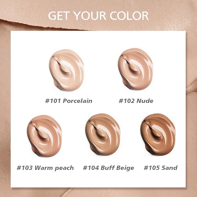 Beauty Glazed Soft Matte Silky Full Coverage Liquid Foundation, Multi-Use Buildable Foundation Lightweight Feel Oil Control Longwear Naturally Flawless Coverage Foundation (102 Nude)-VivaGrace Women