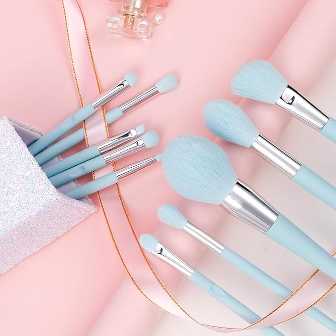 DUcare Makeup Brushes with Holder - 10Pcs Professional Synthetic Make Up Brushes Set for Blush Concealer Foundation Bronzer Powder Eyebrow Contour Eyeshadow Blending Makeup Brush Set, Ice Lake Blue-VivaGrace Women