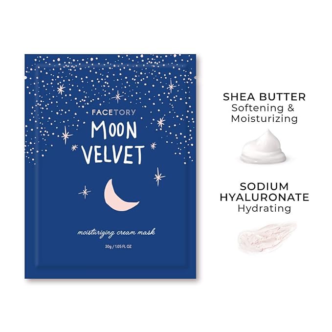 FACETORY K Beauty Face Mask Skin Care - MOON VELVET MOISTURIZING Sheet Mask with Sodium Hyaluronate & Shea Butter Cream | Moisturizing Cream Mask (10 Pack)