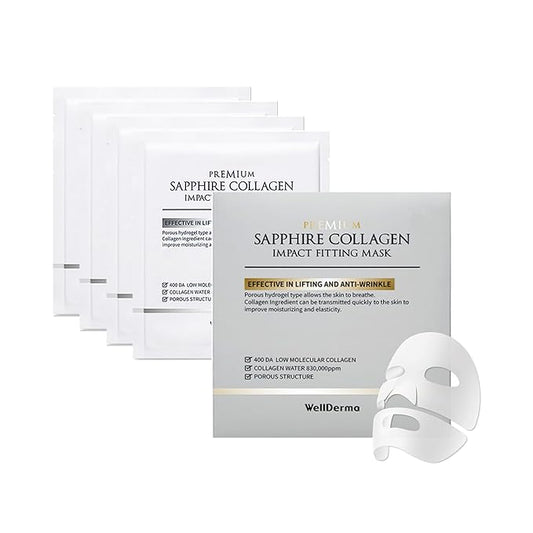 WELLDERMA Sapphire Collagen Face Mask Premium Impact Fitting Overnight Face Mask 4EA-Korean Face Sheet Mask for all skin types-Hydrating facial mask sheets-Patented Structure Hydrogel Type-Niacinamide-VivaGrace Women