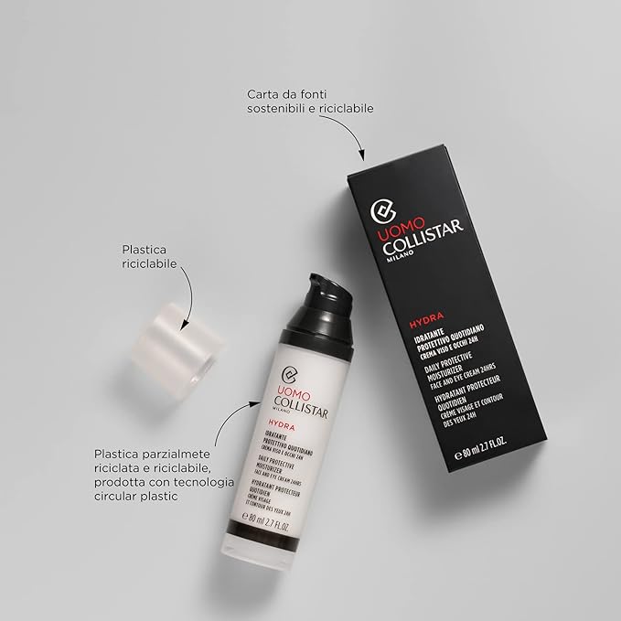 Collistar Uomo Hydra Daily Protective Moisturizer Face and Eye Cream 80 ml, 2.7 Fl Oz Made in Italy [italian import]-VivaGrace Women