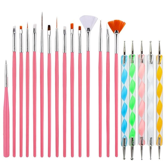 20pcs Nail Art Brushes Set, Nail Art Design Pen Painting Tools with Nail Extension Gel Brush, Nail Polish Brush, Builder Nail Gel Brush, Dotting needle,Adhesive drill pen (PinkFlower)-VivaGrace Women