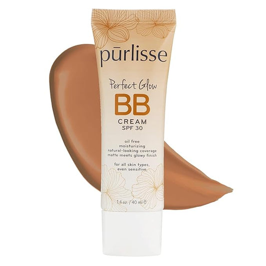 pūrlisse Perfect Glow BB Cream with SPF 30 - Matte Meets Dewy Finish - Enriched with Goji & Hawthorn Berry to Help Improve Skin Texture & Radiance - Tan Deep (1.4 oz)-VivaGrace Women