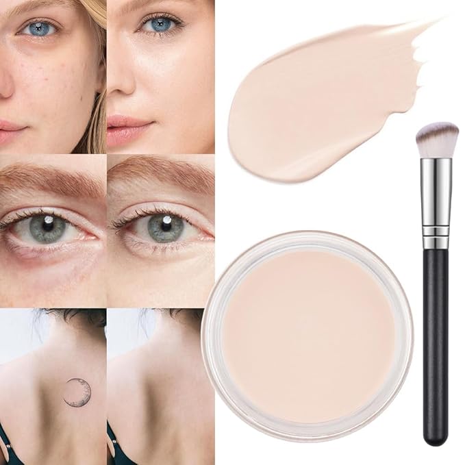 Kaely Pot Concealer Set,under Eye for Conceals Dark Circles, Waterproof Face Primer Makeup,Corrects Tattoo Concealer,Foundation Makeup Brush,Eye Ring corrector de ojeras 01, 01 IVORY WHITE-VivaGrace Women