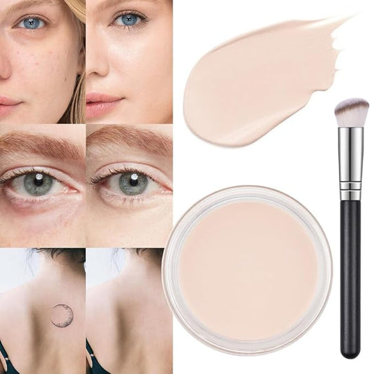 Kaely Pot Concealer Set,under Eye for Conceals Dark Circles, Waterproof Face Primer Makeup,Corrects Tattoo Concealer,Foundation Makeup Brush,Eye Ring corrector de ojeras 01, 01 IVORY WHITE-VivaGrace Women