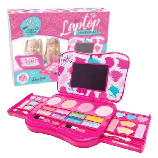 My First Makeup Set for Young Girls I Kids Makeup Kit for Little Girls I Foldable Makeup Palette with Makeup Mirror I Pink Set Makeup for Kids Vanity I Washable Laptop Design Toddler Makeup Kit Gift-VivaGrace Women