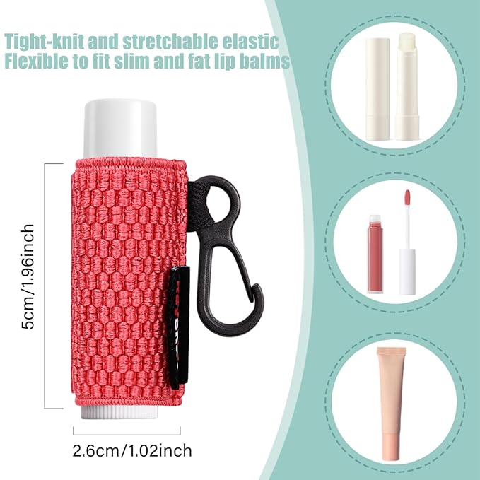 3PCS Lip Balm Holder Sleeves Keychain Chapstick Holder Lip Gloss Holder Keychain Chapstick Elastic Sleeves(Beige/Grey/Orange)-VivaGrace Women