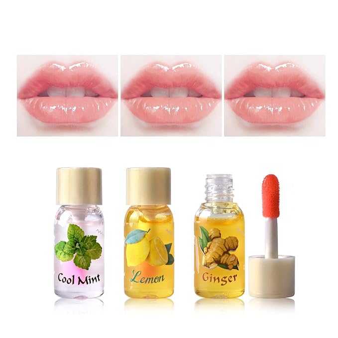 LAMUSELAND 3Pcs Mini Cute Lip Oil, Hydrating Clear Lip Gloss for Lip Care to Prevent and Soothe Dry, Chapped Lips (A (3Pcs))-VivaGrace Women