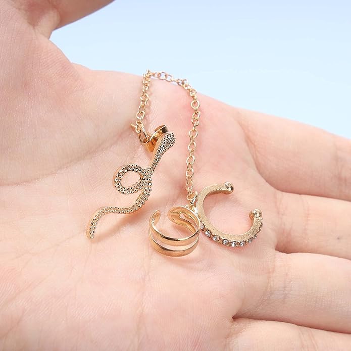 Punk Snake Cuff Chain Earrings Gold Serpent Cartilage Earrings Snake Ear Wrap Earrings Gothic Snake Helix Chain Earrings Gold Long Chain Earrings Jewelry for Women and Girls-VivaGrace Women