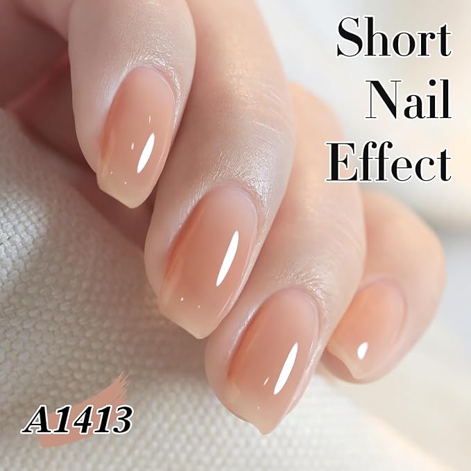 Double Rhythm Translucent Gel Polish Sheer Neutral Natural Light Milky Same Color Same Bottle 15ML Jelly Nail Polish Nail Art DIY at Home (Peach Cream-A1413)-VivaGrace Women