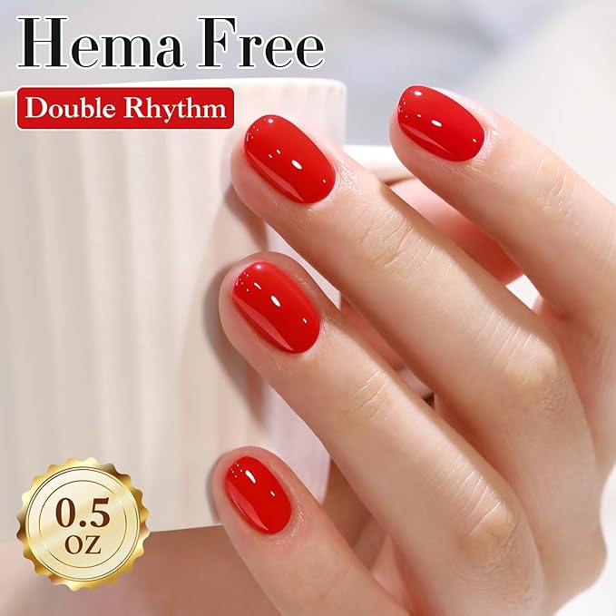 Double Rhythm 0.50 OZ Gel Polish Hema Free Same Color Same Bottle Golden Round Translucent Neutral Natural Milky 15 ML Jelly UV Polish Art DIY at Home (Red-C1091)