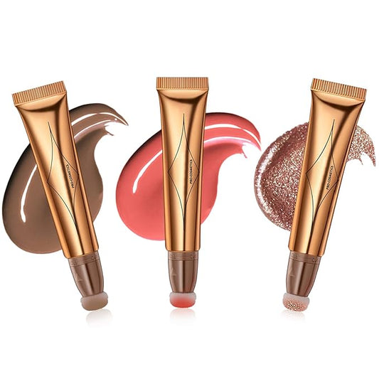 Liquid Contour Beauty Wand Set,Blush Liquid Contour Stick Highlighter Makeup With Cushion Applicator,Long Lasting Smooth Natural Matte Finish,Lightweight Blendable Super Silky Cream Sticks (01#03#05)-VivaGrace Women
