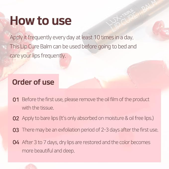 NATURAL SHINE Lux Triple Lip CURE Balm PURE | Chapstick Hydration and Exfoliator | Overnight Lip Treatment Care Deep Nourishing for Dry Cracked Chapped Lips (0.17oz)-VivaGrace Women