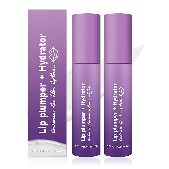 2Pcs Lip Plumper + Hydrator Lip Balm,Instant Volumizing Gloss with Hyaluronic Acid & Anti-Aging Ingredients,High-Shine Moisturizer for Smooth,Plump Lips,Cooling & Non-Sticky Formula-VivaGrace Women