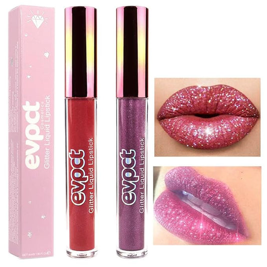 evpct 2Pcs Plum & Dark Wine Red Matte to Glitter Liquid Lipstick Long Lasting Lip Set Kit for Women Diamond Shiny Glitter Sparkly Glossy Metallic Shimmer Sparkle Waterproof Lipstick Lip Gloss 06+13-VivaGrace Women