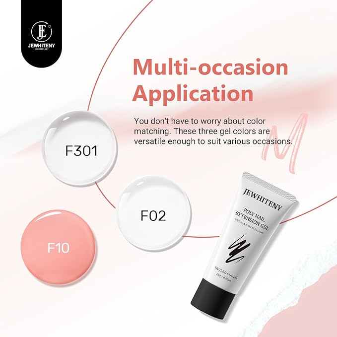 JEWHITENY Poly Nail Gel Set Clear Pink White Poly Extension Gel With Base Coat Top Coat Slip Solution French Manicure Need U V Lamp Curing for Finger Art and Home DIY-VivaGrace Women