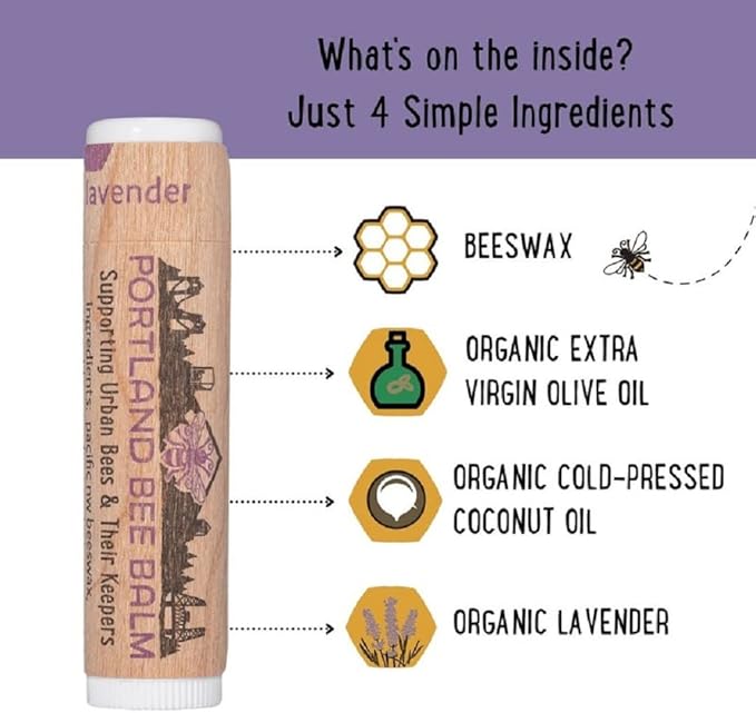 Portland Bee Balm All Natural Handmade Beeswax Based Lip Balm, Lavender 24 Count-VivaGrace Women