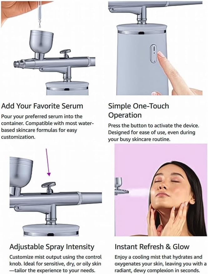 Facial Mist Spray Machine – 0.3mm Oxygen Micro Mist for Toner & Serum Infusion | High-Pressure Hydration & Skin Cooling Steamer for Home & Salon Use – Koli Z2-VivaGrace Women