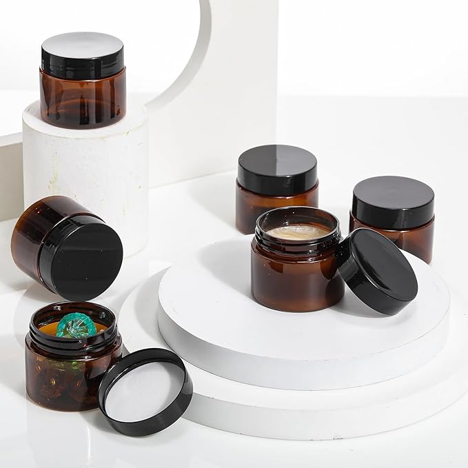 SATINIOR 24 Pieces Empty Clear Plastic Jars with Lids Round Storage Containers Wide Mouth for Beauty Product Cosmetic Cream Lotion Liquid Butter Craft and Food(Amber Lid,2 oz)-VivaGrace Women