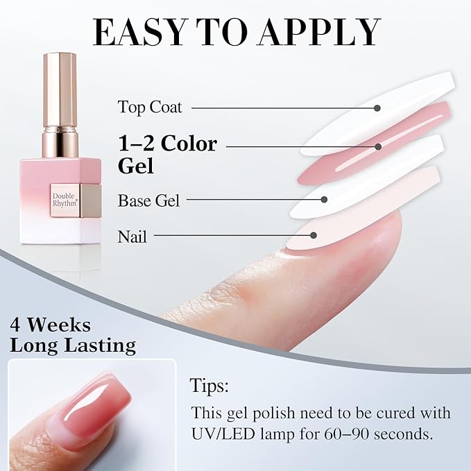 Double Rhythm Gel Polish Translucent Sheer Neutral Natural Light Milky Same Color Same Bottle 15ML Jelly Polish Art DIY at Home (Milky Pink Glitter-A1379)-VivaGrace Women