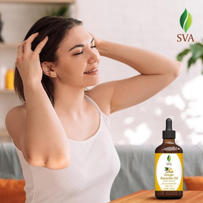 SVA Ginger Essential Oil – 4 Fl Oz – 100% Natural Ginger Oil - for Diffuser, Hair Care, Face, Skin Care, Aromatherapy, Scalp and Body Massage, Soap and Candle Making – with Dropper-VivaGrace Women