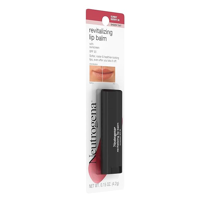 Neutrogena Revitalizing and Moisturizing Tinted Lip Balm with Sun Protective Broad Spectrum SPF 20 Sunscreen, Lip Soothing Balm with a Sheer Tint in Color Sunny Berry 30,.15 oz-VivaGrace Women