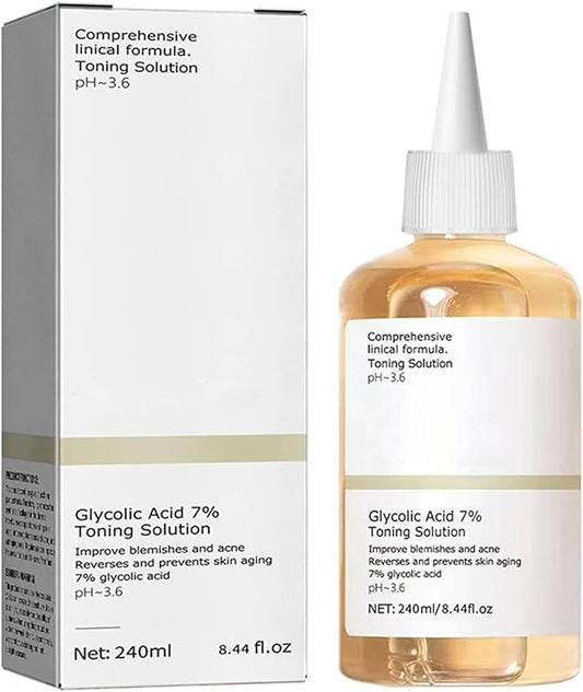 Glycolic Acid Toning Solution, Glycolic Acid 7% Toner, Glycolic Sour 7% Toning, KeepThe Skin Moist, Exfoliating Serum for Face, Facial Exfoliation Astringe Pores (240ML/8.0 Fl Oz)-VivaGrace Women