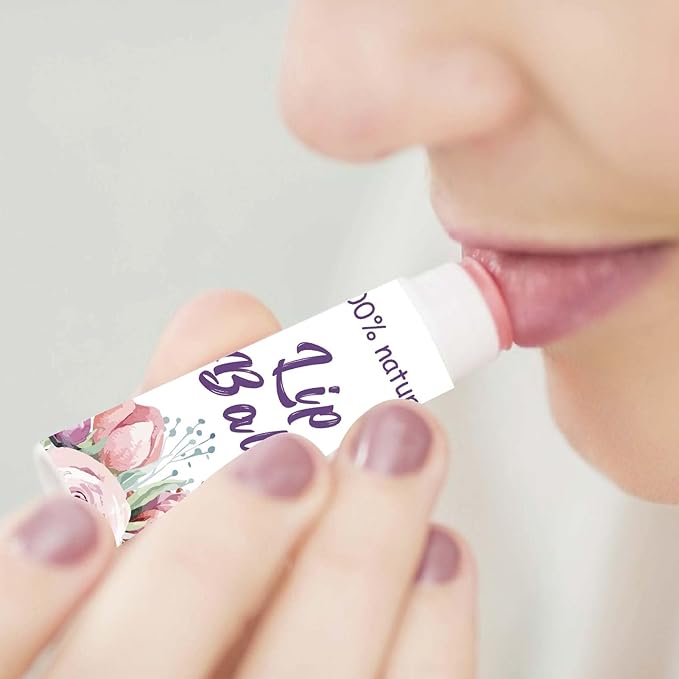 CRASPIRE 80Pcs 8 Styles Lip Balm Sticker Flower Self-Adhesive Homemade Lip Balm Labels Vintage Square DIY Plant Label Stickers for Lip Balm Containers Cosmetics Lipsticks-VivaGrace Women