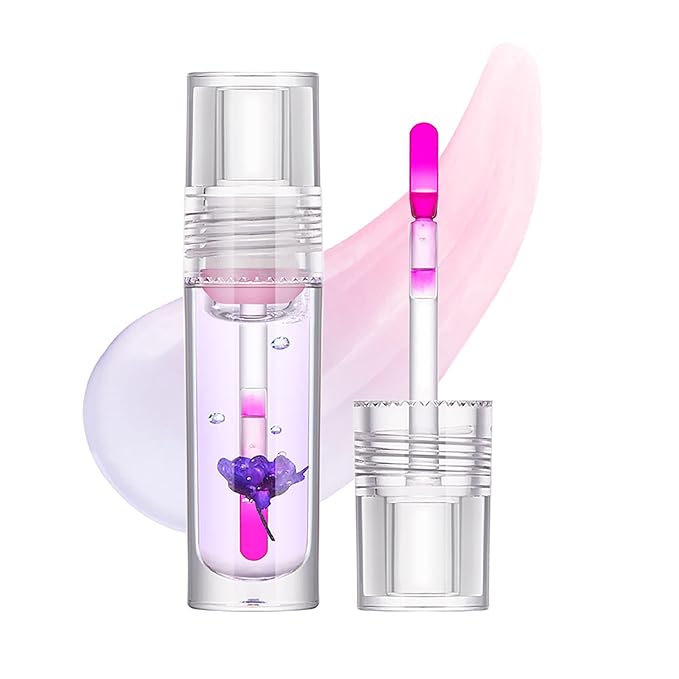 Flower Lip Oil, Hydrating Lip Glow Oil, Plumping Lip Oil, Non-Sticky Long Lasting Lip Oil Gloss, Transparent Lip Oil Tinted, Lip Plumper Gloss, Moisturize your lips and Reduce lip lines (02)-VivaGrace Women