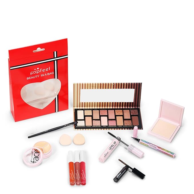 All in One Makeup Kit, Full Starter Essential Makeup Kit for Women Beginners Includes Eyeshadow Palette Lipgloss Mascara Eyeliner Eyebrow Pencil Concealer Powder Puff Set-VivaGrace Women