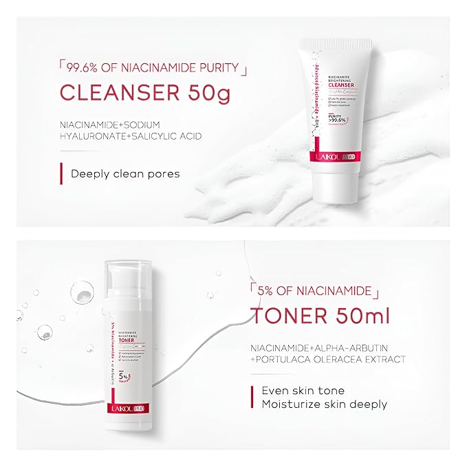 Niacinamide Skincare Set: 4pcs Beauty Kit with Cleanser, Toner, Serum, & Facial Cream - Hydrates & Evens Skin Tone - TSA-Friendly Travel Sizes, Perfect Gift for Women, Moms, & Teens-VivaGrace Women