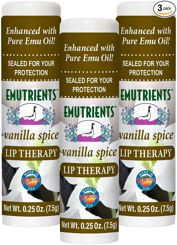 Montana Emu Ranch - Lip Therapy Lip Balm - 0.25 Ounce - Vanilla Spice Flavor - 3 Pack - Made with Pure Emu Oil-VivaGrace Women