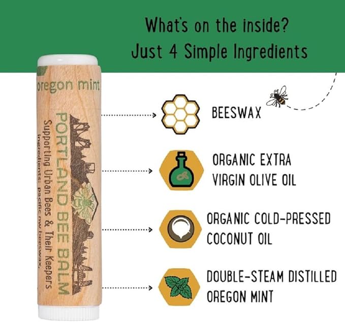 Portland Bee Balm All Natural Handmade Beeswax Based Lip Balm, Oregon Mint Bulk 1 Count-VivaGrace Women