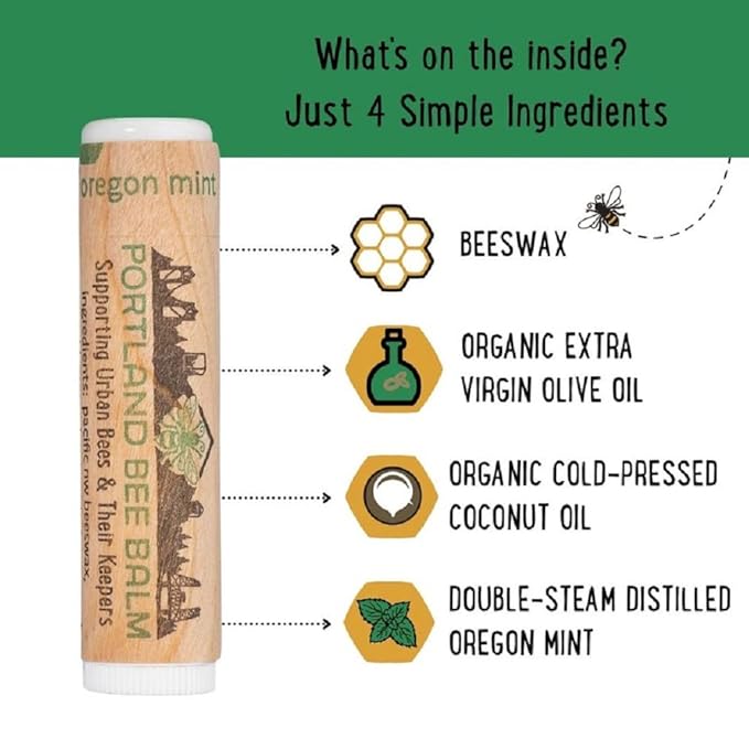 Portland Bee Balm All Natural Handmade Beeswax Based Lip Balm, Oregon Mint 1 Count-VivaGrace Women