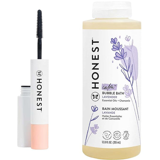 Honest Beauty Extreme Length Volumizing Clean Mascara + Honest Lavender Foaming Bubble Bath Bundle | Naturally Derived + Cruelty Free | 0.27 fl oz, 12 fl oz-VivaGrace Women
