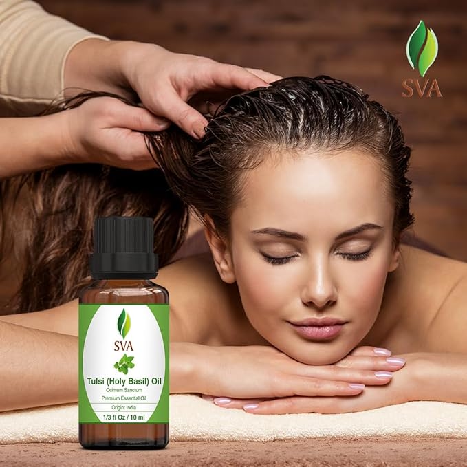 SVA Holy Tulsi Essential Oil – 1/3 Fl Oz – 100% Natural Tulsi Oil - for Diffuser, Hair Care, Face, Skin Care, Aromatherapy, Scalp and Body Massage, Soap and Candle Making-VivaGrace Women