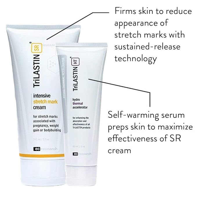 TriLASTIN-SR Intensive Stretch Mark Cream Bundle with Hydro-Thermal Accelerator (5.5 & 3 oz) | Fast-Acting Stretch Marks Cream with Absorption Enhancing Serum | Hypoallergenic & Paraben-free-VivaGrace Women
