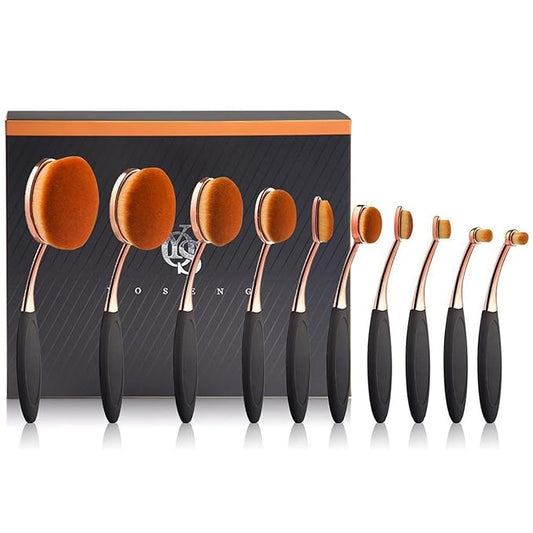 Yoseng Makeup Brushes Set 10Pcs Professional Oval Toothbrush Foundation Cream Contour Powder Blush Conceler Eyeliner Blending Brush New Fashionable Super Soft Cosmetic Brushes Tool with Box(Rose Gold)-VivaGrace Women
