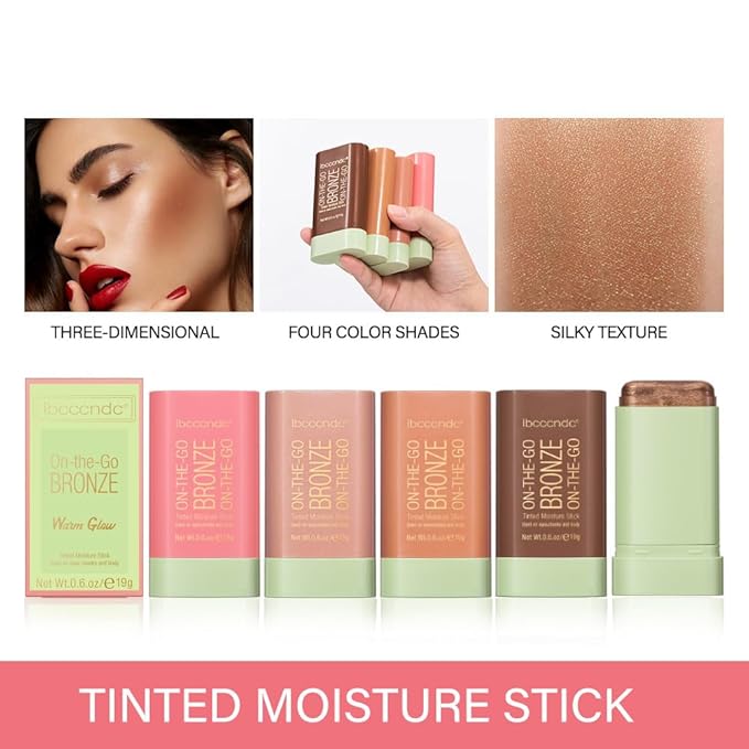 Cream Contour Stick,Bronzer Contouring Stick Facial Cream Highlight Contour Shaping Face Bronzer Makeup Blendable,Long Lasting 03-Rich Glow-VivaGrace Women