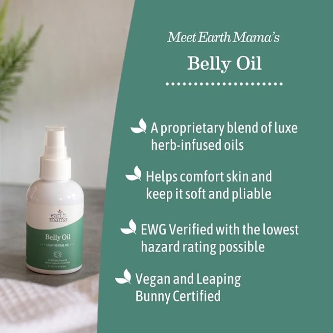 Earth Mama Belly Oil for Dry Skin | Calendula Skin Care Moisturizer Oil to Encourage Natural Elasticity and Help Prevent Stretch Marks During Pregnancy and Postpartum, 4-Fluid Ounce-VivaGrace Women