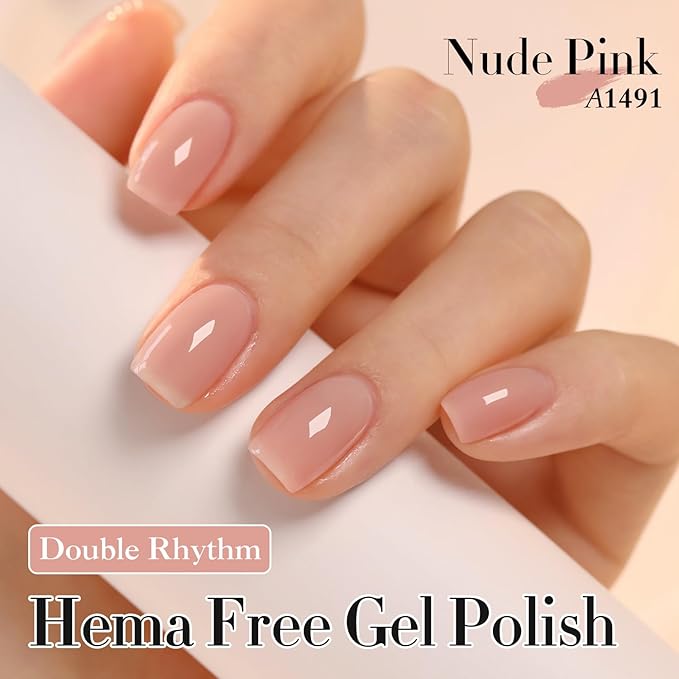Double Rhythm 0.50 OZ Gel Polish Hema Free Same Color Same Bottle Golden Round Translucent Neutral Natural Milky 15 ML Jelly UV Polish Art DIY at Home (Nude Pink-C1491)
