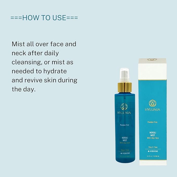 Hylunia Neroli Mist - instant moisturizing spray - Colloidal Silver and Aloe Vera - for younger fresher looking skin - all natural toner-VivaGrace Women