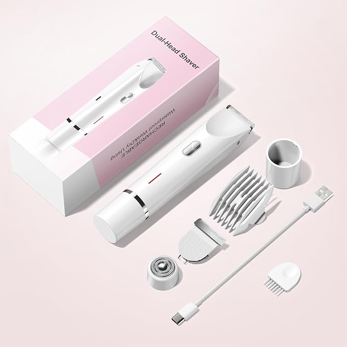 Bikini Trimmer for Women Electric Razors for Women, Double Head Dual Purpose, IPX7 Waterproof Hair Razor, Ceramic Blade Hair Trimmer Wet & Dry Use,Womens Painless Electric Shaver for Facial and Body-VivaGrace Women