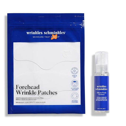 Wrinkles Schminkles Forehead Wrinkle Patches, 2-Pack, Reusable Hypoallergenic Silicone Smoothing Pads + Silicone Patch Cleanser 2 oz, Clean Silicone Patches Without Breaking Down The Adhesive-VivaGrace Women