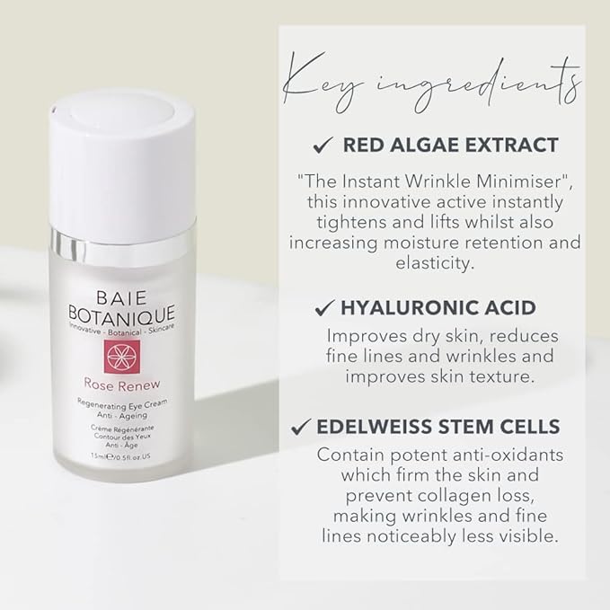 Baie Botanique Anti-Aging Eye Cream 15ml, Edelweiss Stem Cells, Low Molecular Hyaluronic Acid Multi Award Winning - 100% Natural, 70% Organic-VivaGrace Women