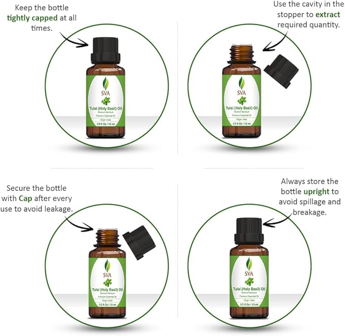 SVA Holy Tulsi Essential Oil – 1/3 Fl Oz – 100% Natural Tulsi Oil - for Diffuser, Hair Care, Face, Skin Care, Aromatherapy, Scalp and Body Massage, Soap and Candle Making-VivaGrace Women