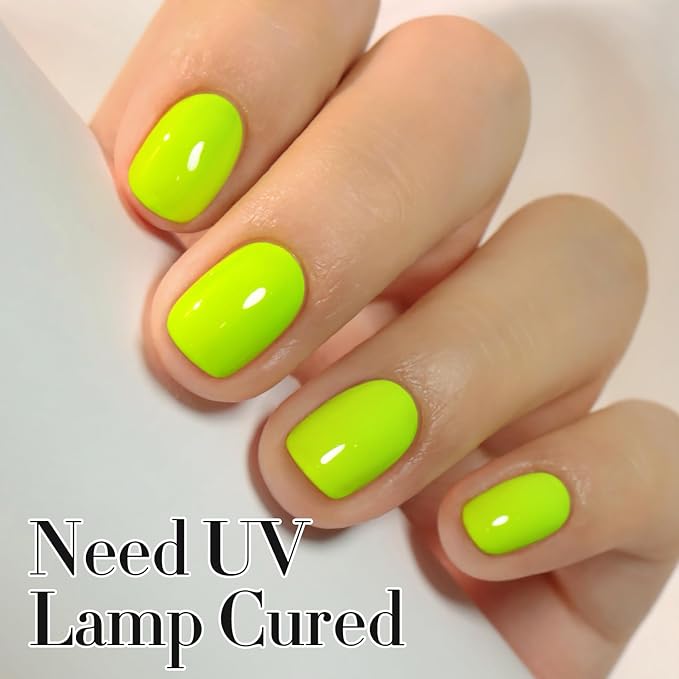 Double Rhythm 0.50 OZ Gel Polish Same Color Same Bottle Golden Round Hema Free Neutral Natural Milky 15 ML Jelly UV Polish Art DIY at Home (Neon Green-C1305)